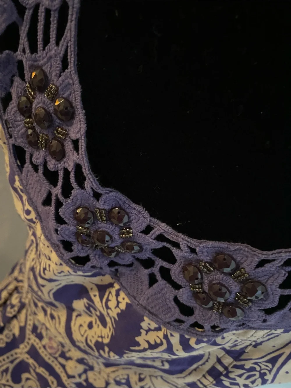 Free People Purple and Cream Paisley Midi Dress with Crochet Yoke